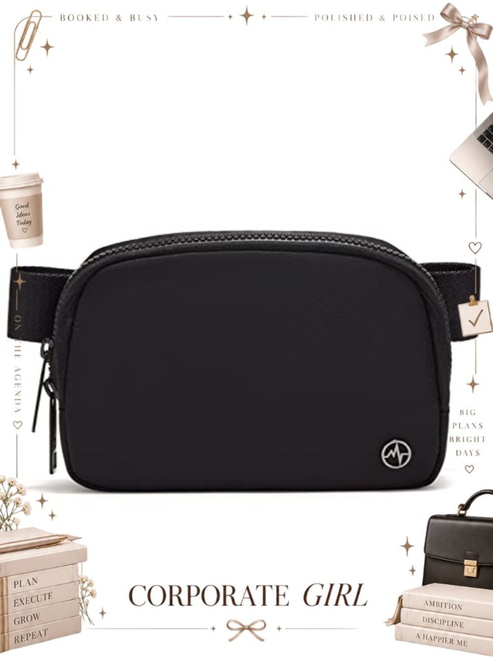 Nylon Double Zipper Fanny Pack Belt Bag Waist Pack Adjustable Strap 1L